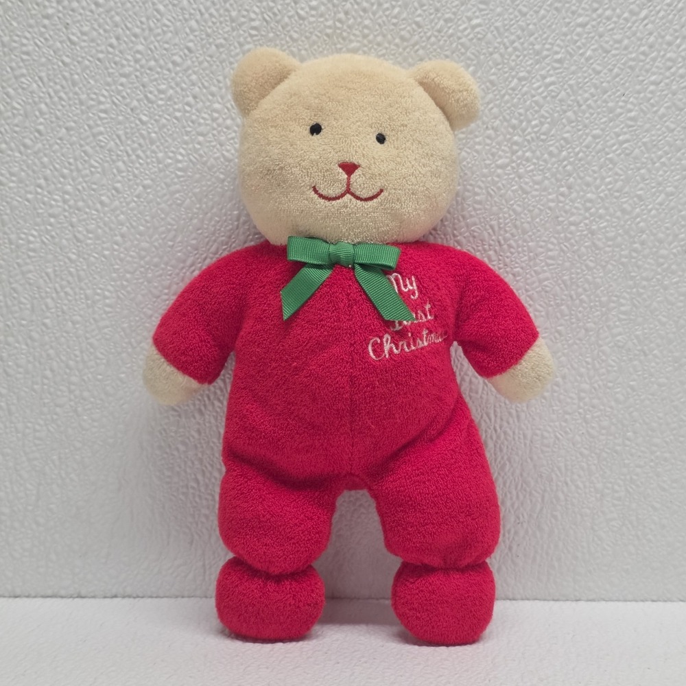 Vintage Eden My First Christmas Baby Teddy Bear Plush Green Bow Terrycloth